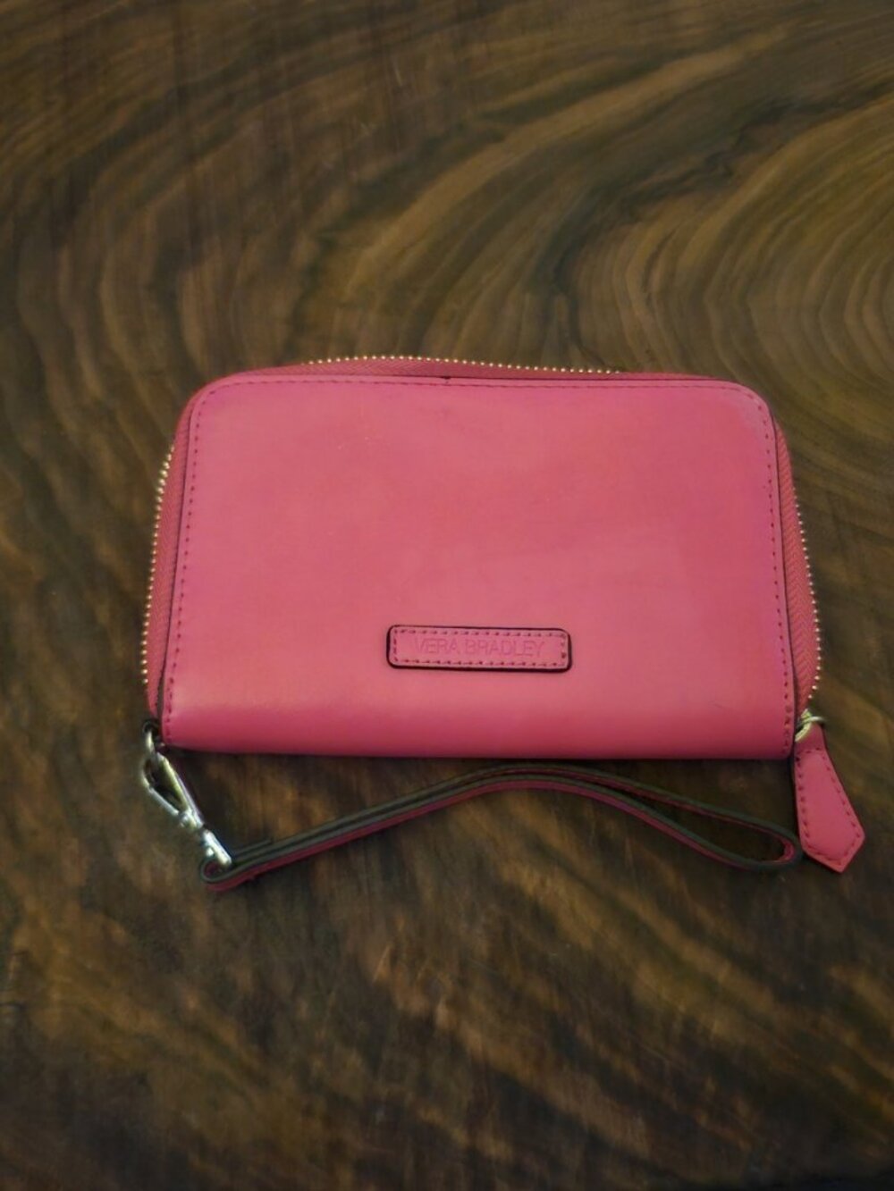 Bright Pink Vera Bradley Faux Leather Zip Around Wristlet Wallet with Strap NWOT
